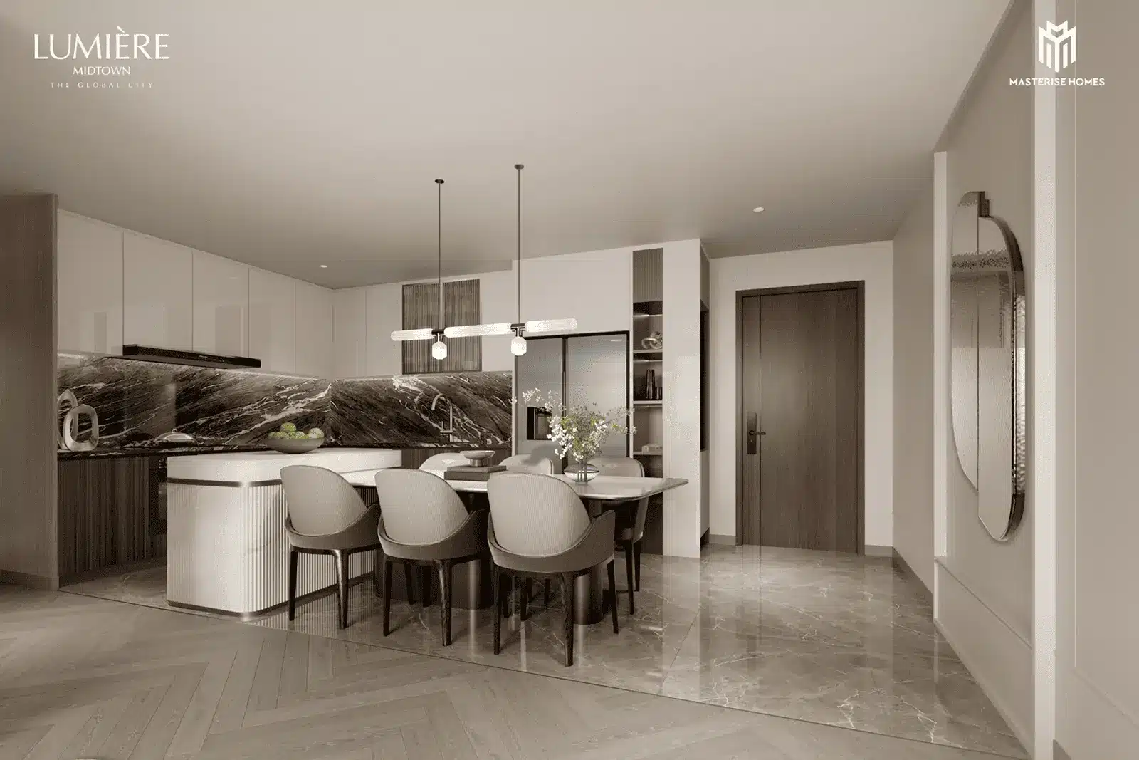 Không gian nội thất tinh tế tại LUMIÈRE Midtown, kết hợp ánh sáng tự nhiên và thiết kế sang trọng.