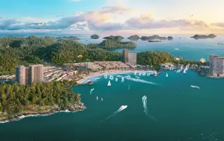 Toàn cảnh dự án Xanh Island Cát Bà với vị trí độc đáo tại Vịnh trung tâm Cát Bà.