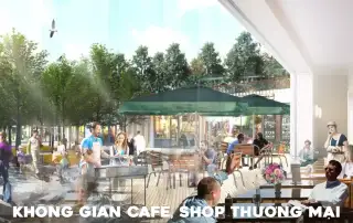 Không gian thương mại sầm uất tại Charmora City với các quán café và shop tiện ích.